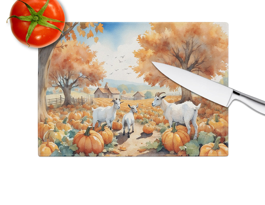 Autumn Goats Cutting Board Tempered Glass Kitchen Cutting Surface, Heat Resistant Chopping, Non-Slip Feet, Food Prep & Serving
