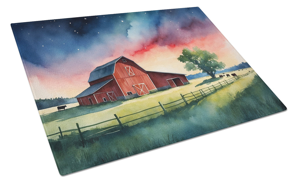 Barn at Twilight Cutting Board Tempered Glass Kitchen Cutting Surface, Heat Resistant Chopping, Non-Slip Feet, Food Prep & Serving