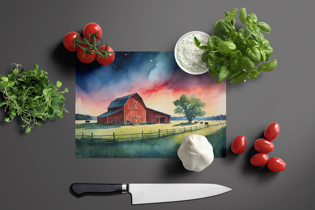 Barn at Twilight Cutting Board Tempered Glass Kitchen Cutting Surface, Heat Resistant Chopping, Non-Slip Feet, Food Prep & Serving
