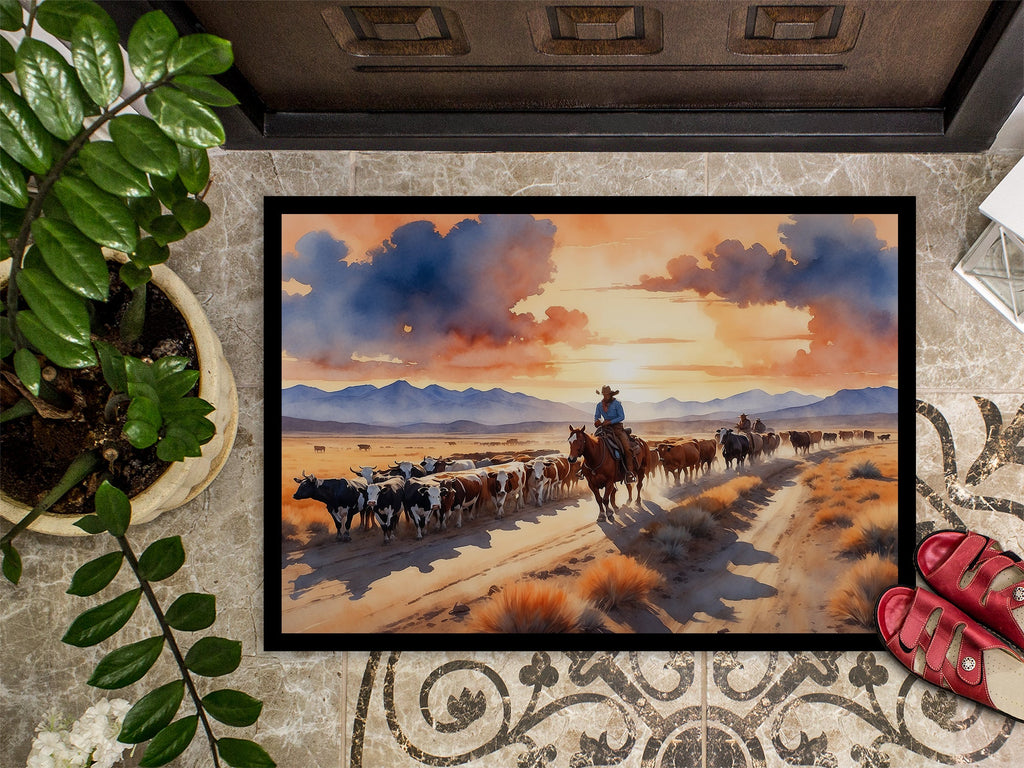 Cattle Drive at Sunset Doormat Indoor Outdoor 24H X 36W Front Door Mat Rugs for Entryway, Non Slip Washable Low Pile,