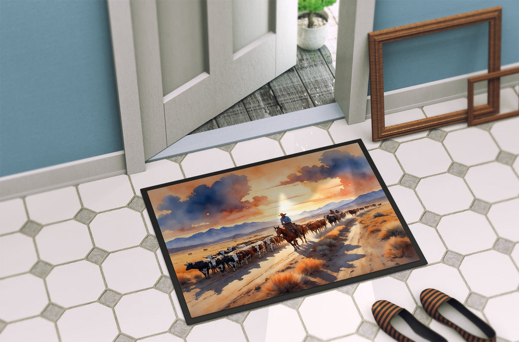 Cattle Drive at Sunset Doormat Indoor Outdoor 24H X 36W Front Door Mat Rugs for Entryway, Non Slip Washable Low Pile,