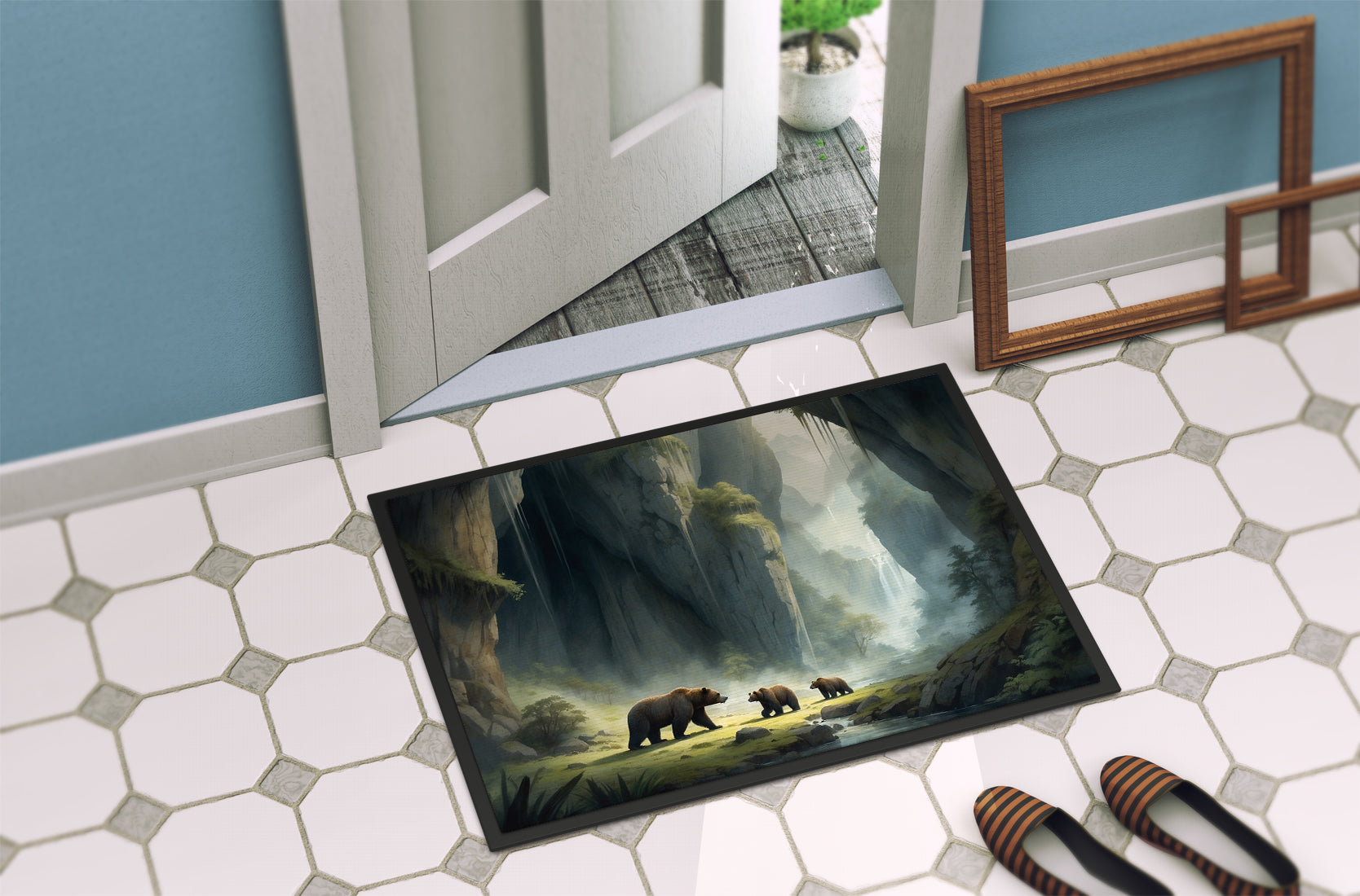 Cave Bears Doormat Indoor Outdoor 24H X 36W Front Door Mat Rugs for Entryway, Non Slip Washable Low Pile,