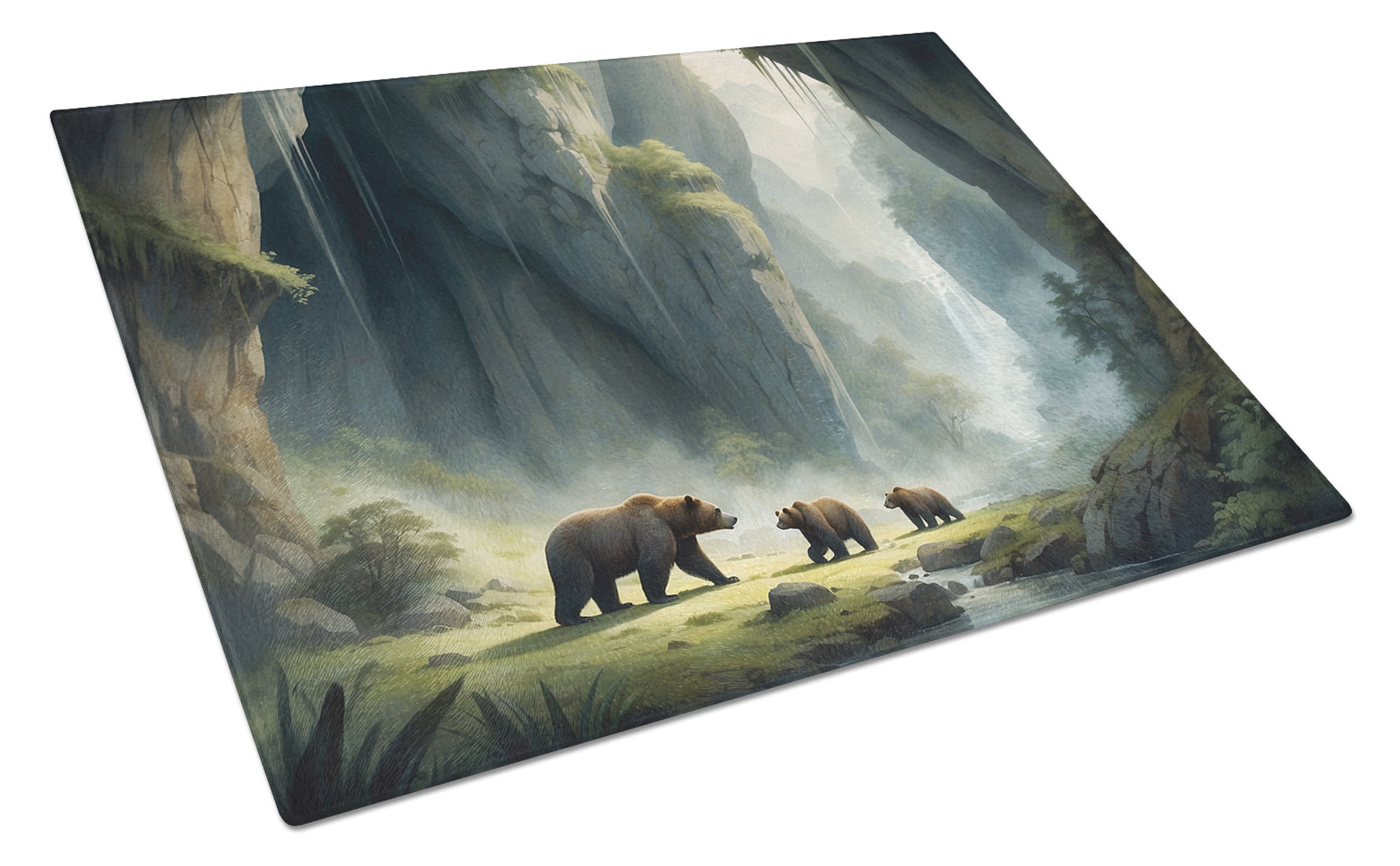 Cave Bears Cutting Board Tempered Glass Kitchen Cutting Surface, Heat Resistant Chopping, Non-Slip Feet, Food Prep & Serving