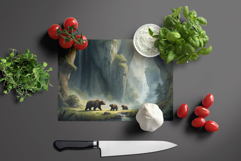 Cave Bears Cutting Board Tempered Glass Kitchen Cutting Surface, Heat Resistant Chopping, Non-Slip Feet, Food Prep & Serving