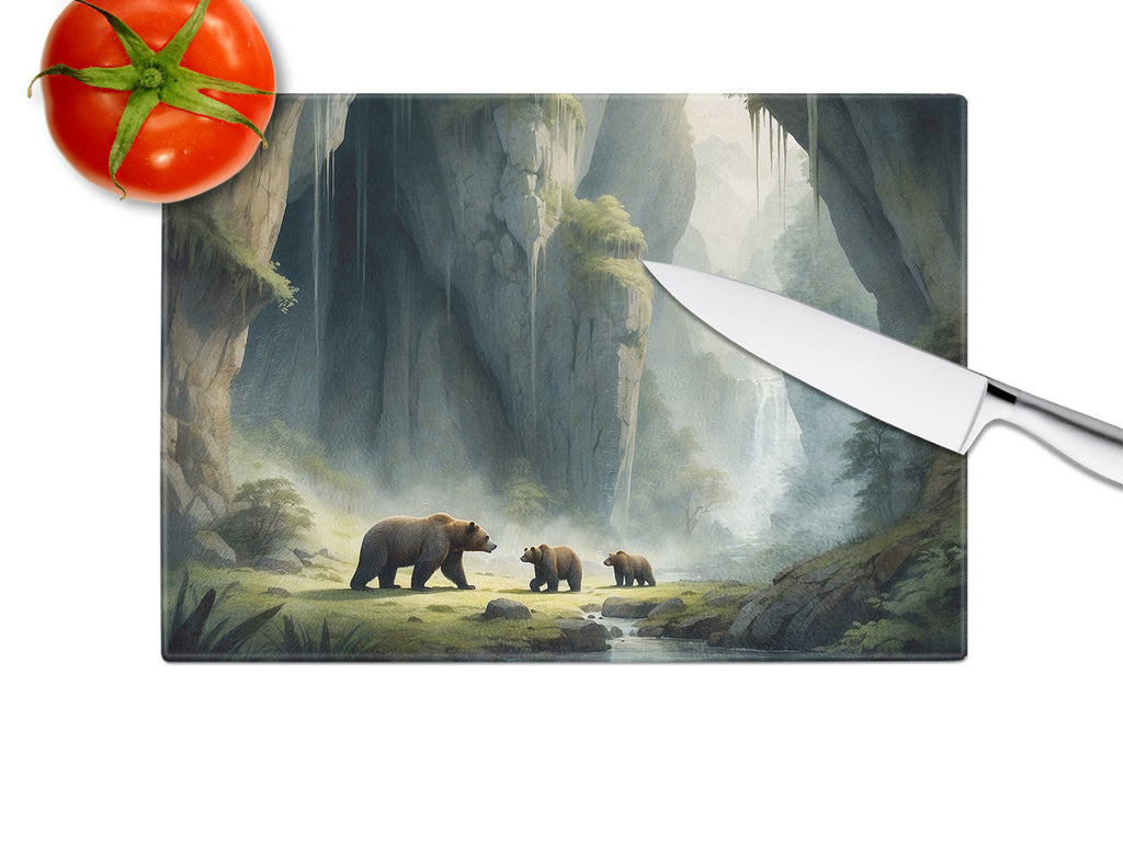 Cave Bears Cutting Board Tempered Glass Kitchen Cutting Surface, Heat Resistant Chopping, Non-Slip Feet, Food Prep & Serving