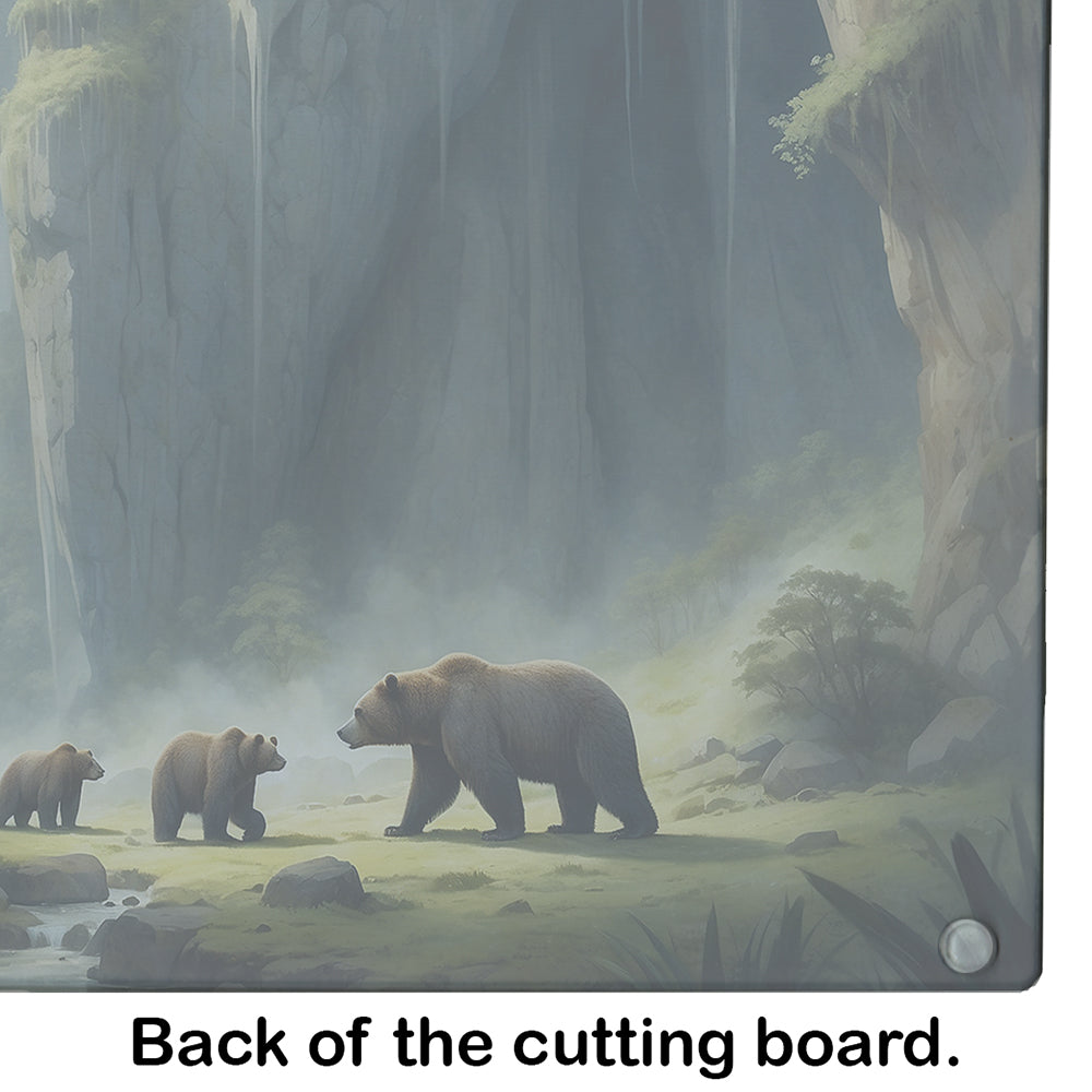 Cave Bears Cutting Board Tempered Glass Kitchen Cutting Surface, Heat Resistant Chopping, Non-Slip Feet, Food Prep & Serving