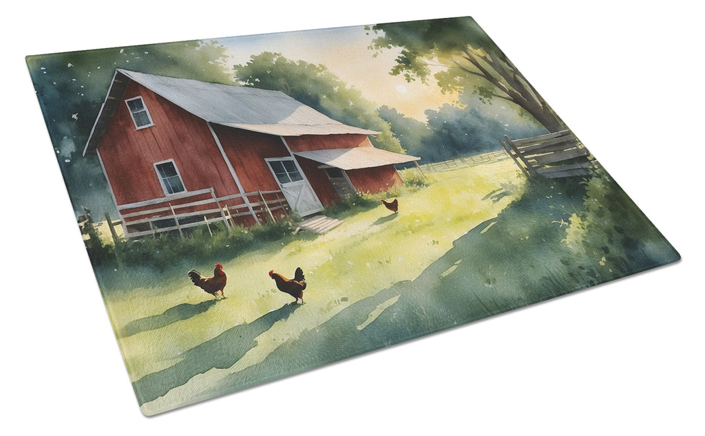 Chicken Coop at Dawn Cutting Board Tempered Glass Kitchen Cutting Surface, Heat Resistant Chopping, Non-Slip Feet, Food Prep & Serving