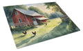 Chicken Coop at Dawn Cutting Board Tempered Glass Kitchen Cutting Surface, Heat Resistant Chopping, Non-Slip Feet, Food Prep & Serving