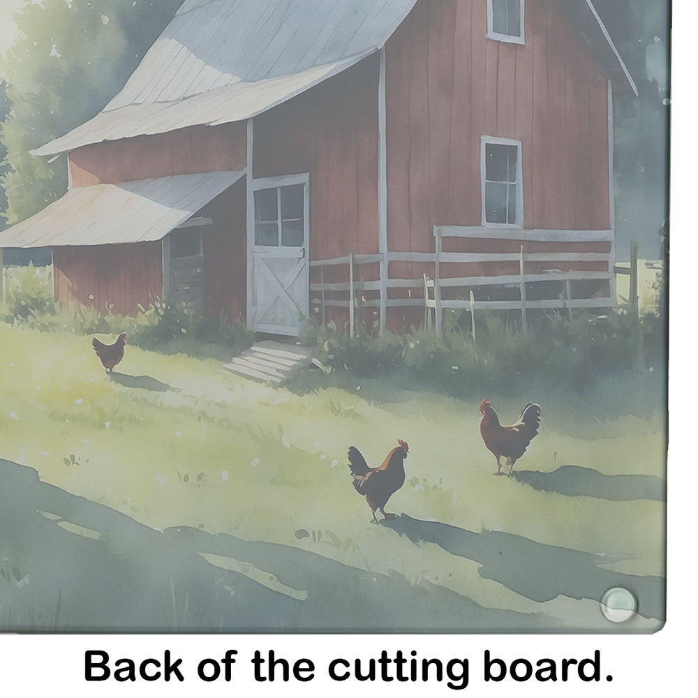 Chicken Coop at Dawn Cutting Board Tempered Glass Kitchen Cutting Surface, Heat Resistant Chopping, Non-Slip Feet, Food Prep & Serving