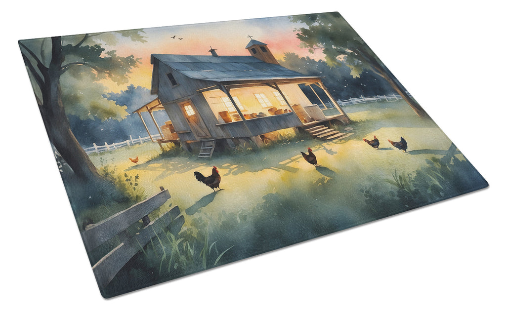 Chicken Coop at Dawn Cutting Board Tempered Glass Kitchen Cutting Surface, Heat Resistant Chopping, Non-Slip Feet, Food Prep & Serving