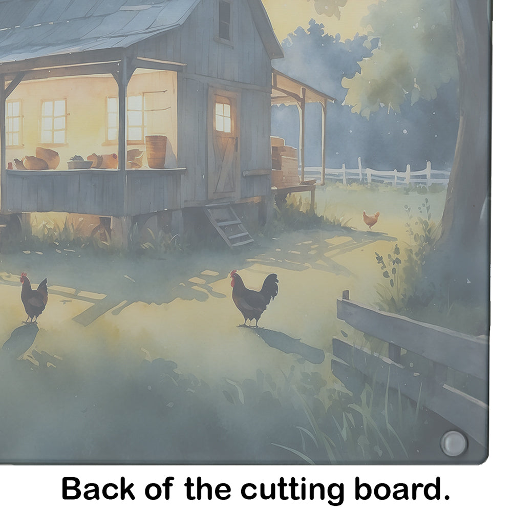 Chicken Coop at Dawn Cutting Board Tempered Glass Kitchen Cutting Surface, Heat Resistant Chopping, Non-Slip Feet, Food Prep & Serving