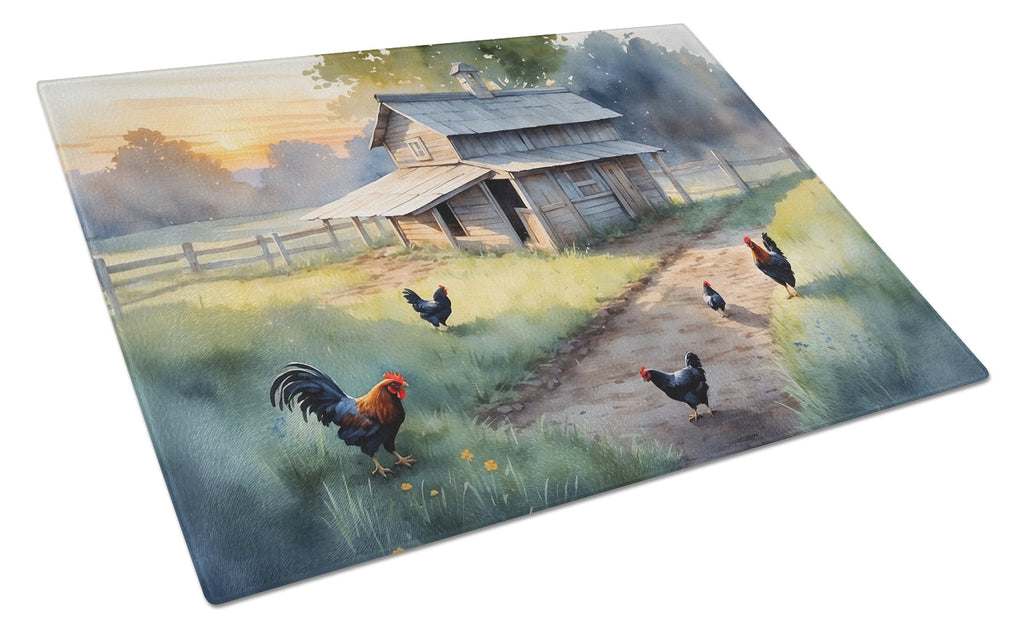 Chicken Coop at Dawn Cutting Board Tempered Glass Kitchen Cutting Surface, Heat Resistant Chopping, Non-Slip Feet, Food Prep & Serving