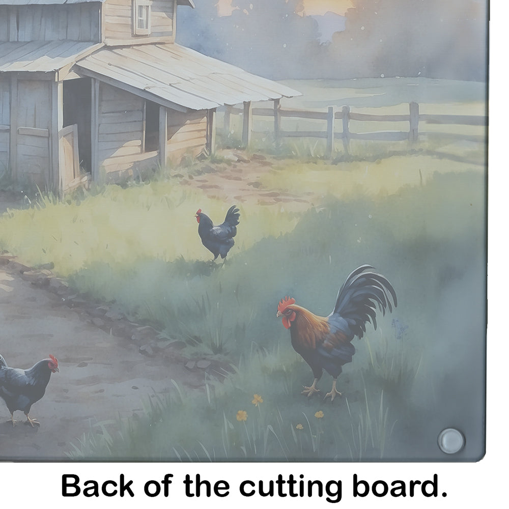 Chicken Coop at Dawn Cutting Board Tempered Glass Kitchen Cutting Surface, Heat Resistant Chopping, Non-Slip Feet, Food Prep & Serving