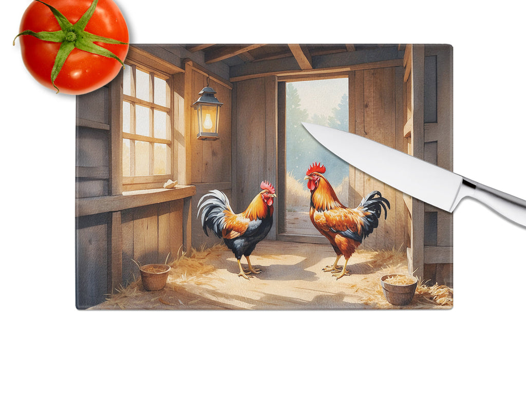 Chickens in the Coop Cutting Board Tempered Glass Kitchen Cutting Surface, Heat Resistant Chopping, Non-Slip Feet, Food Prep & Serving