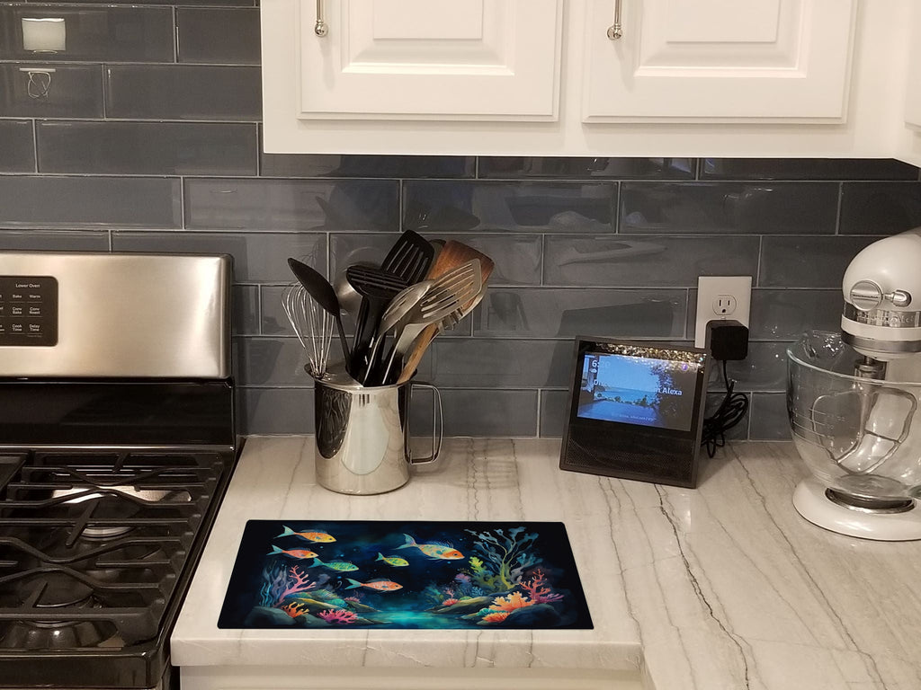 Bioluminescent Fish Cutting Board Tempered Glass Kitchen Cutting Surface, Heat Resistant Chopping, Non-Slip Feet, Food Prep & Serving