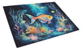 Bioluminescent Fish Cutting Board Tempered Glass Kitchen Cutting Surface, Heat Resistant Chopping, Non-Slip Feet, Food Prep & Serving