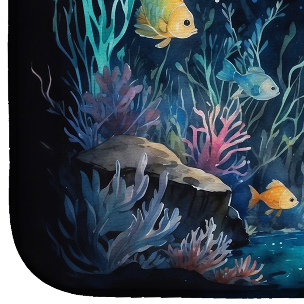 Bioluminescent Fish Dish Drying Mat Absorbent Dish Drying Mat Pad for Kitchen Counter Dish Drainer Mat for Countertop, 14 x 21", Multicolor