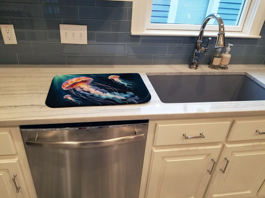 Deep-Sea Jellyfish Dish Drying Mat Absorbent Dish Drying Mat Pad for Kitchen Counter Dish Drainer Mat for Countertop, 14 x 21", Multicolor