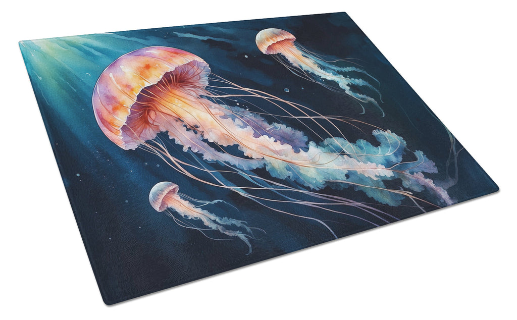 Deep-Sea Jellyfish Cutting Board Tempered Glass Kitchen Cutting Surface, Heat Resistant Chopping, Non-Slip Feet, Food Prep & Serving