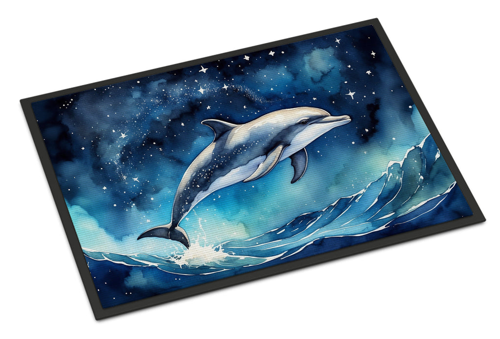 Dolphin in a Starry Sea Doormat Indoor Outdoor 24H X 36W Front Door Mat Rugs for Entryway, Non Slip Washable Low Pile,