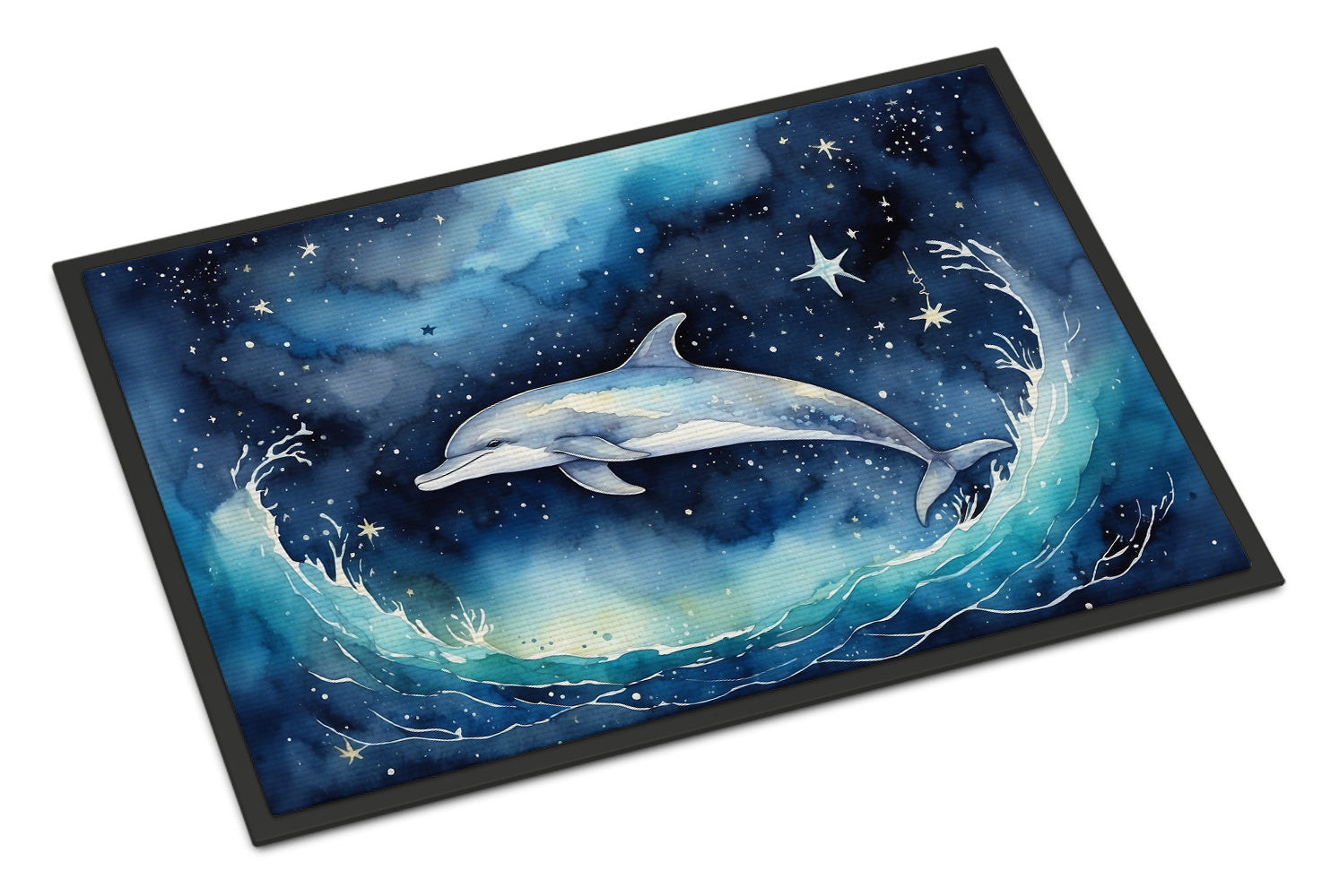 Dolphin in a Starry Sea Doormat Indoor Outdoor 24H X 36W Front Door Mat Rugs for Entryway, Non Slip Washable Low Pile,