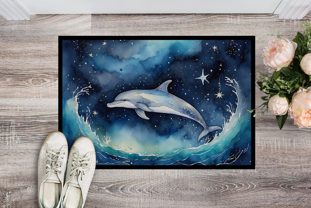 Dolphin in a Starry Sea Doormat Indoor Outdoor 24H X 36W Front Door Mat Rugs for Entryway, Non Slip Washable Low Pile,