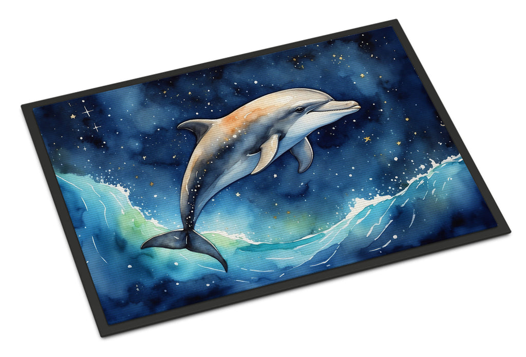 Dolphin in a Starry Sea Doormat Indoor Outdoor 18H X 27W Front Door Mat Rugs for Entryway, Non Slip Washable