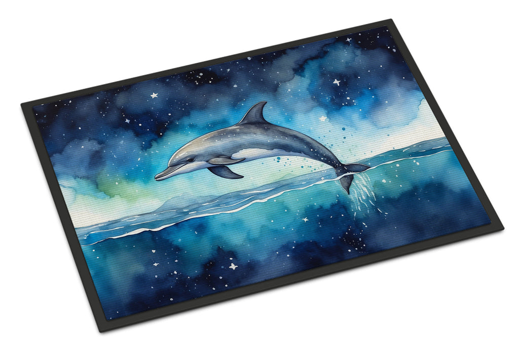 Dolphin in a Starry Sea Doormat Indoor Outdoor 24H X 36W Front Door Mat Rugs for Entryway, Non Slip Washable Low Pile,