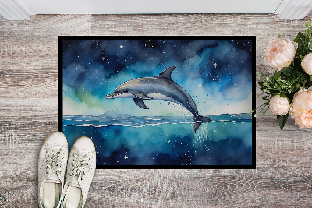 Dolphin in a Starry Sea Doormat Indoor Outdoor 24H X 36W Front Door Mat Rugs for Entryway, Non Slip Washable Low Pile,