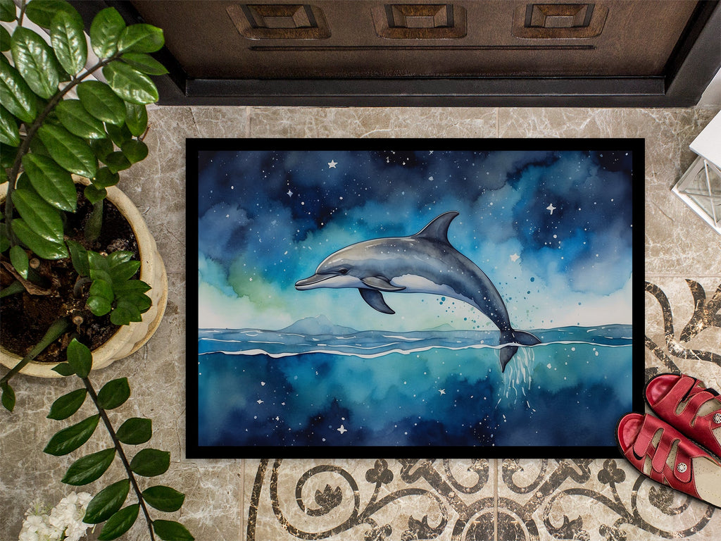 Dolphin in a Starry Sea Doormat Indoor Outdoor 18H X 27W Front Door Mat Rugs for Entryway, Non Slip Washable