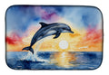 Dolphin Leaping at Sunrise Dish Drying Mat Absorbent Dish Drying Mat Pad for Kitchen Counter Dish Drainer Mat for Countertop, 14 x 21", Multicolor