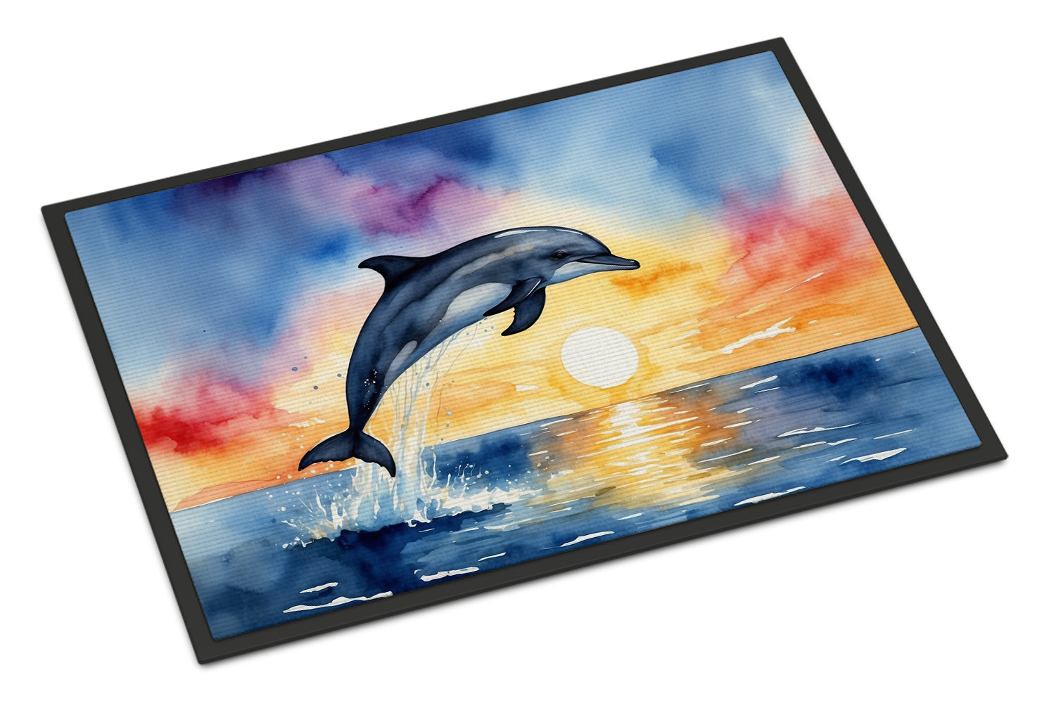 Dolphin Leaping at Sunrise Doormat Indoor Outdoor 18H X 27W Front Door Mat Rugs for Entryway, Non Slip Washable