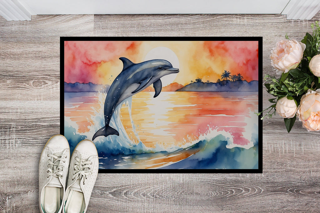 Dolphin Leaping at Sunrise Doormat Indoor Outdoor 24H X 36W Front Door Mat Rugs for Entryway, Non Slip Washable Low Pile,