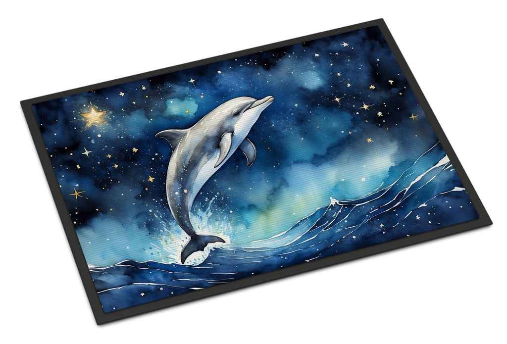 Dolphin in a Starry Sea Doormat Indoor Outdoor 24H X 36W Front Door Mat Rugs for Entryway, Non Slip Washable Low Pile,