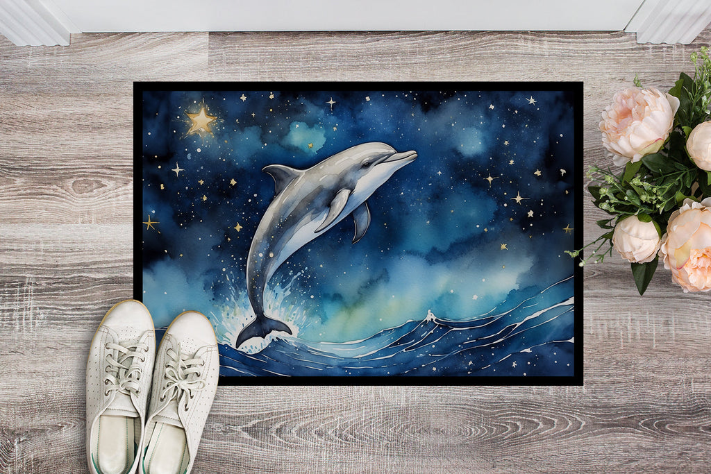 Dolphin in a Starry Sea Doormat Indoor Outdoor 24H X 36W Front Door Mat Rugs for Entryway, Non Slip Washable Low Pile,