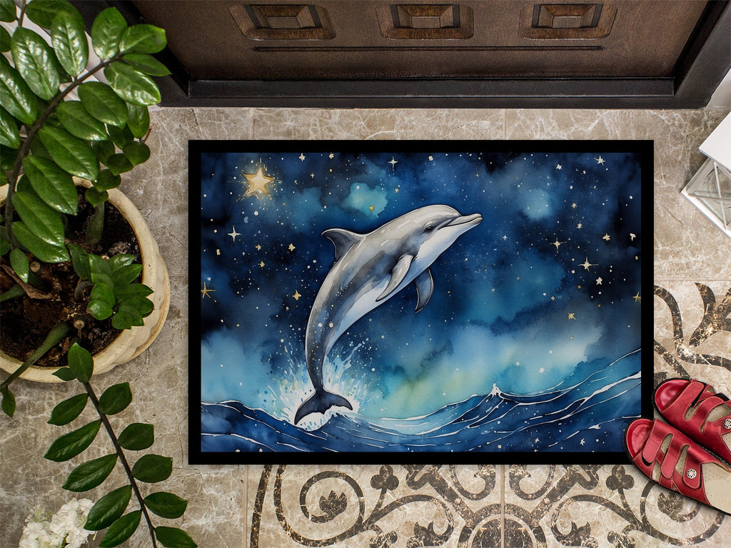 Dolphin in a Starry Sea Doormat Indoor Outdoor 24H X 36W Front Door Mat Rugs for Entryway, Non Slip Washable Low Pile,
