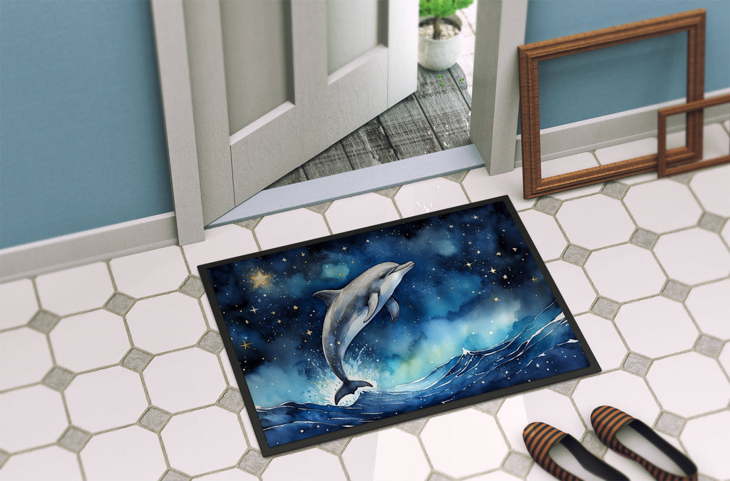 Dolphin in a Starry Sea Doormat Indoor Outdoor 24H X 36W Front Door Mat Rugs for Entryway, Non Slip Washable Low Pile,