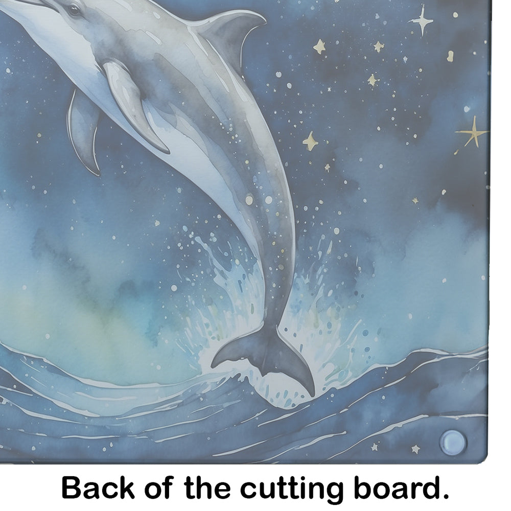 Dolphin in a Starry Sea Cutting Board Tempered Glass Kitchen Cutting Surface, Heat Resistant Chopping, Non-Slip Feet, Food Prep & Serving