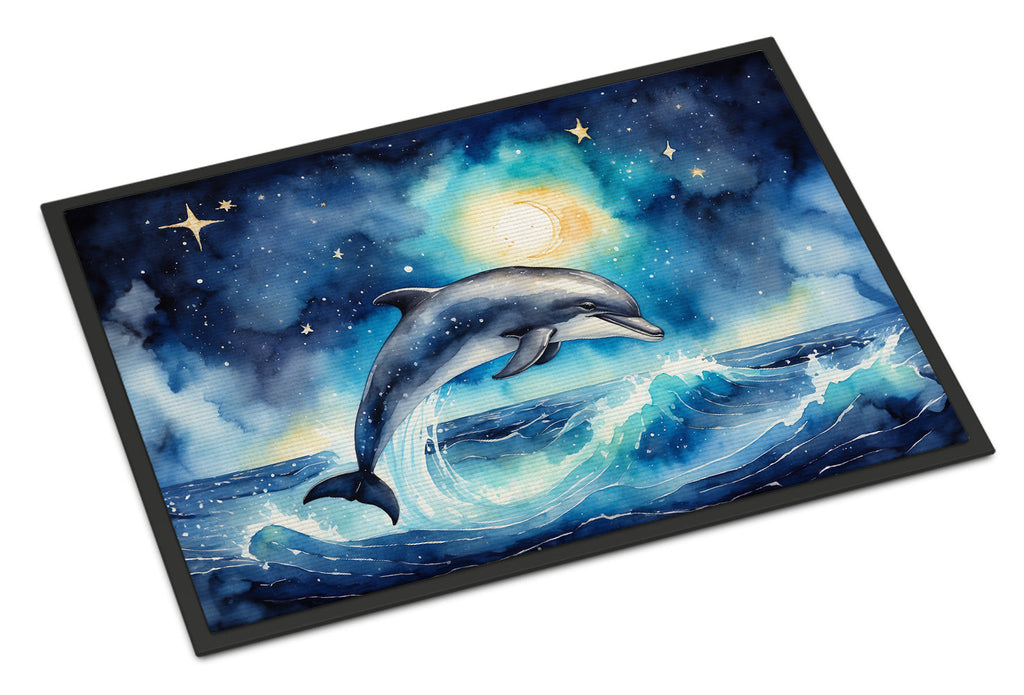 Dolphin in a Starry Sea Doormat Indoor Outdoor 24H X 36W Front Door Mat Rugs for Entryway, Non Slip Washable Low Pile,