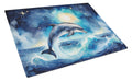 Dolphin in a Starry Sea Cutting Board Tempered Glass Kitchen Cutting Surface, Heat Resistant Chopping, Non-Slip Feet, Food Prep & Serving