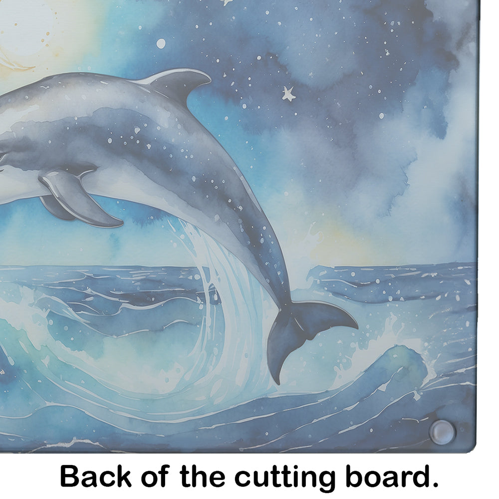 Dolphin in a Starry Sea Cutting Board Tempered Glass Kitchen Cutting Surface, Heat Resistant Chopping, Non-Slip Feet, Food Prep & Serving