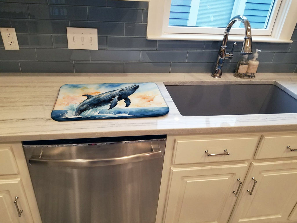 Humpback Whale Breaching Dish Drying Mat Absorbent Dish Drying Mat Pad for Kitchen Counter Dish Drainer Mat for Countertop, 14 x 21", Multicolor