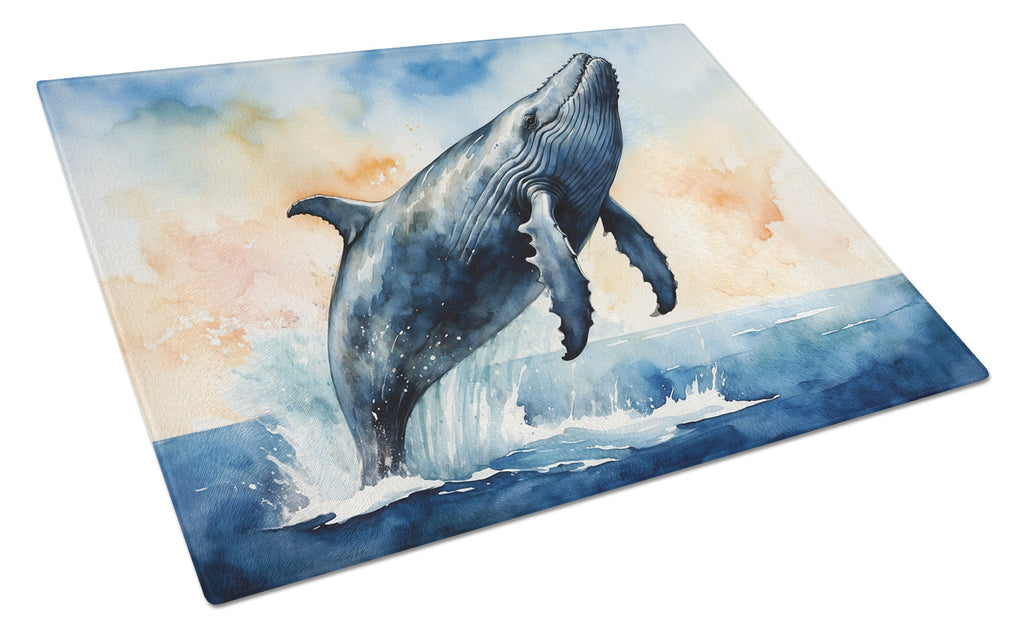 Humpback Whale Breaching Cutting Board Tempered Glass Kitchen Cutting Surface, Heat Resistant Chopping, Non-Slip Feet, Food Prep & Serving