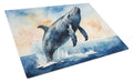 Humpback Whale Breaching Cutting Board Tempered Glass Kitchen Cutting Surface, Heat Resistant Chopping, Non-Slip Feet, Food Prep & Serving