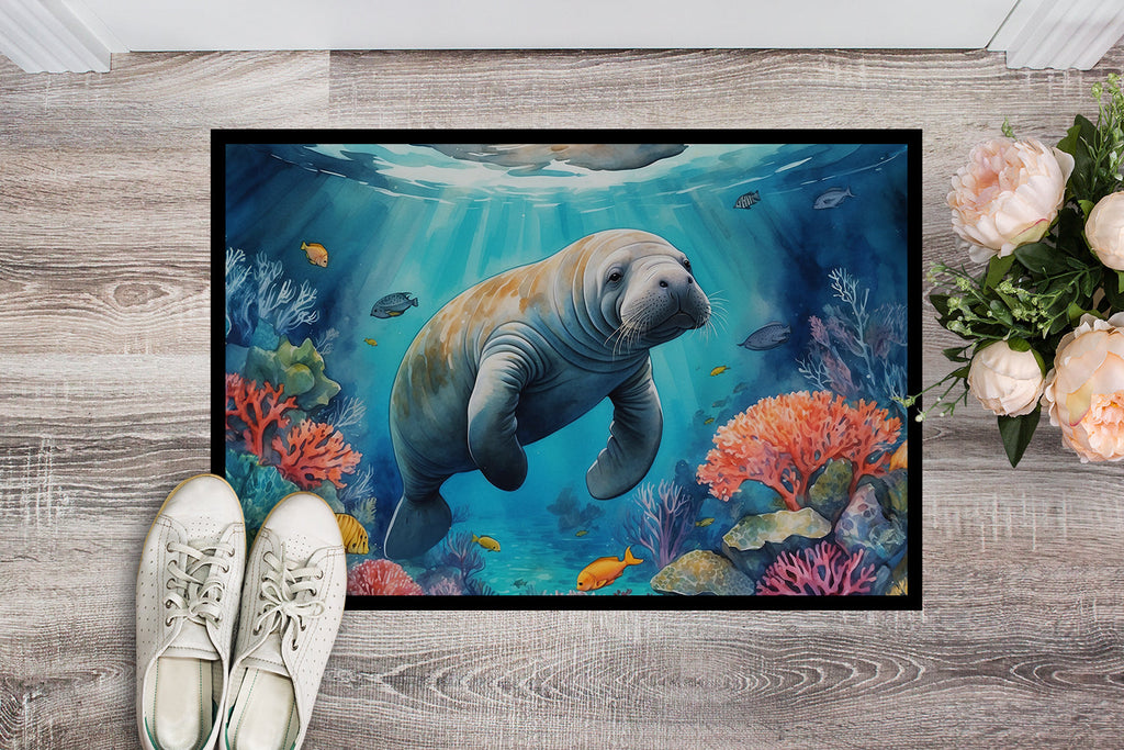 Manatee and Coral Reefs Doormat Indoor Outdoor 24H X 36W Front Door Mat Rugs for Entryway, Non Slip Washable Low Pile,