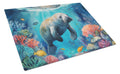 Manatee and Coral Reefs Cutting Board Tempered Glass Kitchen Cutting Surface, Heat Resistant Chopping, Non-Slip Feet, Food Prep & Serving