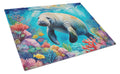 Manatee and Coral Reefs Cutting Board Tempered Glass Kitchen Cutting Surface, Heat Resistant Chopping, Non-Slip Feet, Food Prep & Serving