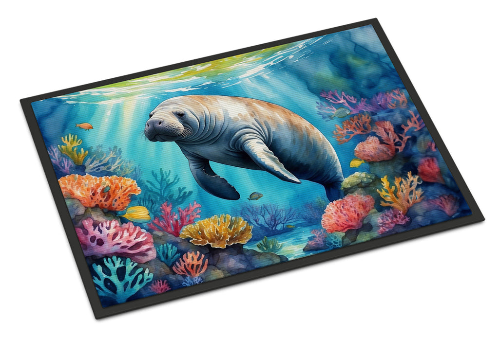 Manatee and Coral Reefs Doormat Indoor Outdoor 24H X 36W Front Door Mat Rugs for Entryway, Non Slip Washable Low Pile,