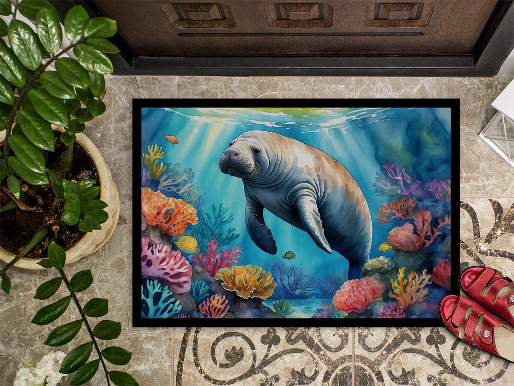 Manatee and Coral Reefs Doormat Indoor Outdoor 24H X 36W Front Door Mat Rugs for Entryway, Non Slip Washable Low Pile,