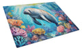 Manatee and Coral Reefs Cutting Board Tempered Glass Kitchen Cutting Surface, Heat Resistant Chopping, Non-Slip Feet, Food Prep & Serving